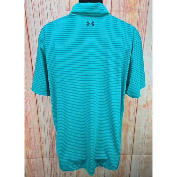 Under Armour XL Loose Fit HeatGear Polo Blue Striped Mens Golf Top - Picture 2 of 8